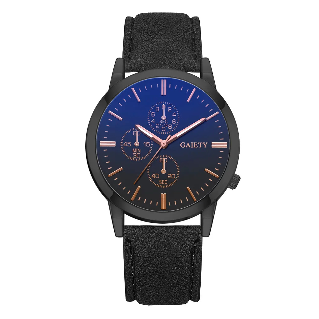 Черные часы благодарения Chris GAIETY модные синие стеклянные поддельные три глаза шесть игл мужской ремень кварцевые часы автоматические часы#109