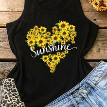 Fastbot womens Summer Sunflower Print Graphic Tank Tops Sleeveless Tee Shirts Plus Size Round Neck Vest