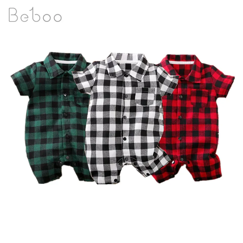 Toddler Costume Overalls Cotton Romper Girl Baby-Boys Twins Jumpsuits Collar Plaid Childrens