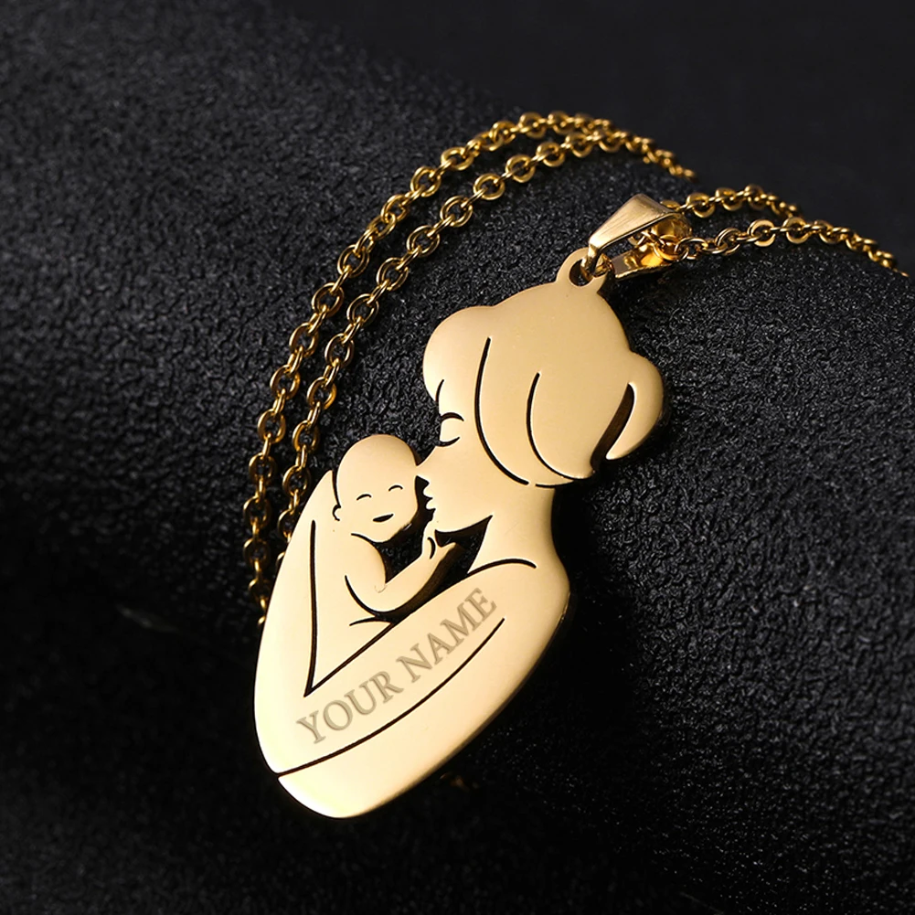 Jewelry Name-Necklace Custom Engrave Birth Stainless-Steel Gold-Color Pregnant-Gift Baby