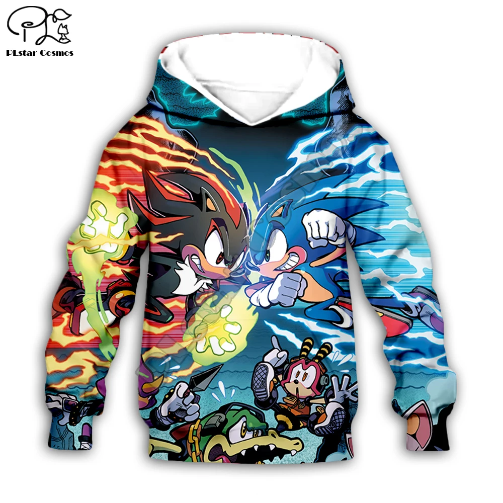 

Kids Super Sonic The Hedgehog print 3d galaxy Hoodies set Cartoon baby anime Sweatshirt Boys Children zipper coat tshirt pants