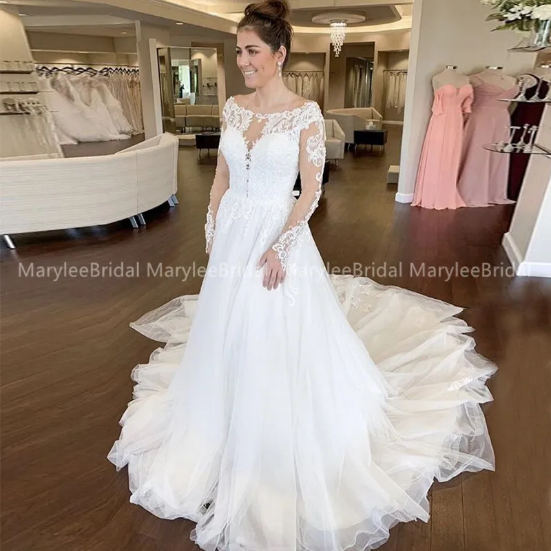 ^Cheap Sheer Scoop Hals Hoge End Trouwjurk Lange Mouwen A-lijn Bridal Dress Vintage Applicaties Kapel Trein vestidos de novia ^Cheap Sheer Scoop Hals Hoge End Trouwjurk Lange Mouwen A-lijn Bridal Dress Vintage Applicaties Kapel Trein vestidos de novia