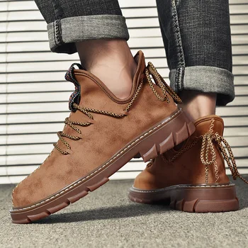 

2019 New Trend Casual Shoes Men Hard-Wearing Leather Sneakers Mens Brand Fashion Men Sneakers Anti Slip Men Flats Shoes Lace Up