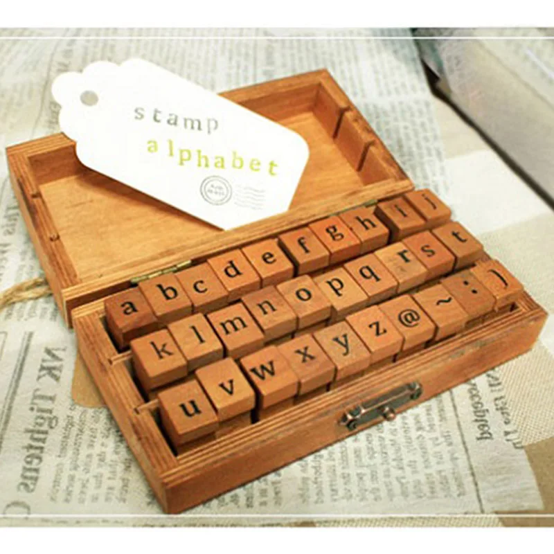 30 шт. Ретро Алфавит Письмо Uppercase Lowercase деревянный комплект резиновых штампов ремесла штампов для Scrapbooking