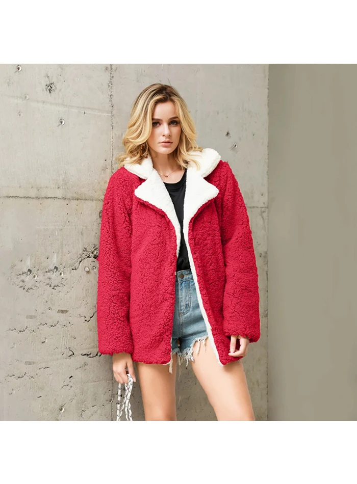 Liva girl из искусственного меха пальто Для женщин зима теплая кожаная куртка с отложным воротником; Меховая куртка Женская Плюшевые пальто Повседневное Искусственный мех верхняя одежда