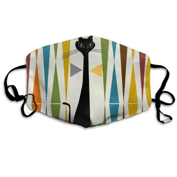 

Mid Century Modern Art Black Cat Abstract Animals Pattern Reusable Anti-Dust Earloop Breathable Masks for Women Washable