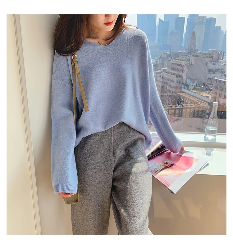 RUGOD Elegant knit sweater women Fashion v neck long sleeve pullover sweaters casual solid mutil color oversized outwear