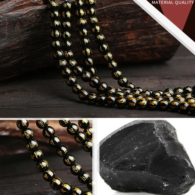 Feng Shui Gift Obsidian Stone Round Loose Beads Bracelet for man and women Handmade good Lucky Amulet Jewellery