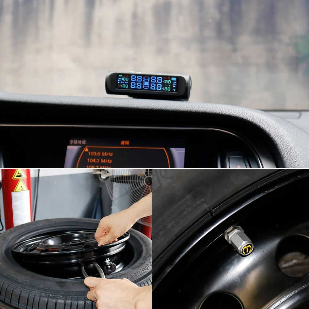 KKmoon TPMS беспроводная система контроля давления в шинах в реальном времени Солнечная энергия с голосовым подсказкой ЖК-дисплей 4 внутренних датчика