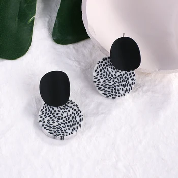 

AENSOA New Design Geometric Clay Earrings Korean White Black Leopard Round Polymer Clay Drop Earrings for Women Party Jewelry