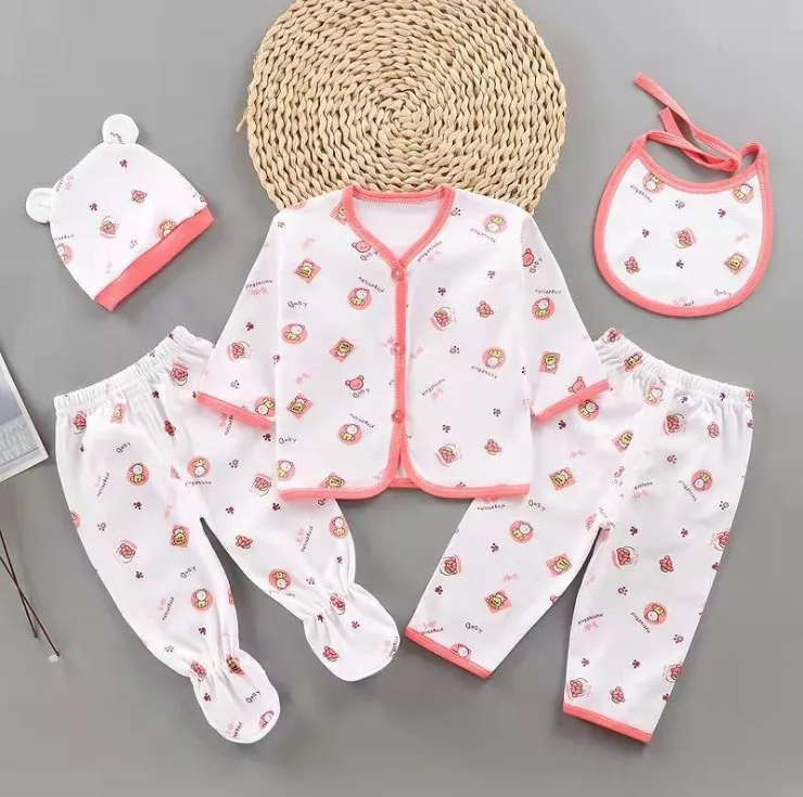 0-3 Months Infant Clothing Set Cotton Newborn Boys Clothes Baby Underwear for Girls Print New Born Baby Girl Five-Piece Suit baby dress and set