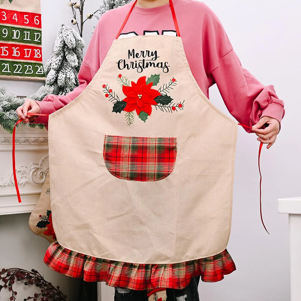 Waitress Chef Barista Cooking Apron w/ Pocket Waist Belt Christmas Apron for Adults Women Kitchen Restaurant Garden BBQ Workshop