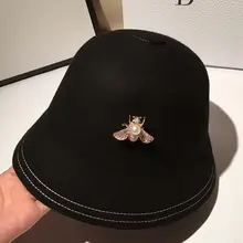 01909-luluzhu026 кнопка в виде пчелы украшение элегантный стиль шерсть леди досуг Кепка с покрывалом женские шляпы для рыбалки