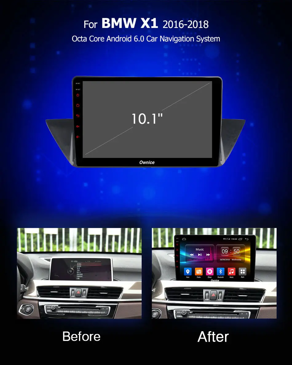 Excellent 10.1" Ownice K1 K2 K3 Octa Core Android 9.0 Car DVD For BMW X1  -  32GB Nand Flash 4G Wifi Mirror Link GPS DAB+ DVR 1