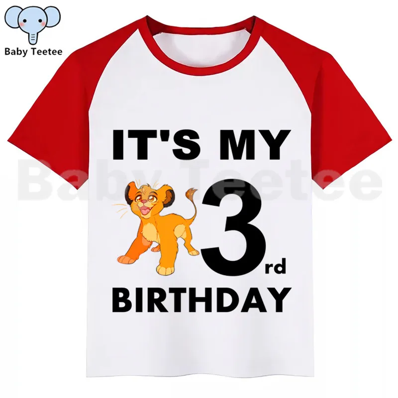 Для мальчиков и девочек, с изображением короля льва Simba футболка «С Днем Рождения» Happy футболка «С Днем Рождения» забавные детские футболки, футболка для мальчиков и девочек, Рубашка с короткими рукавами футболка «С Днем Рождения»