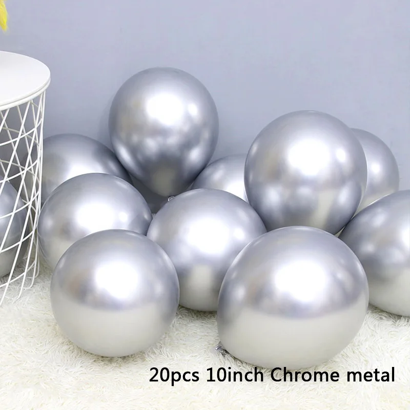 20pcs Metal Silver 20 шт. 10 дюймов металлические светящиеся синие латексные шары Свадебные темно-синие хромированные шары 10 шт. украшения для дня рождения детские товары - Цвет: 20pcs Metal Silver