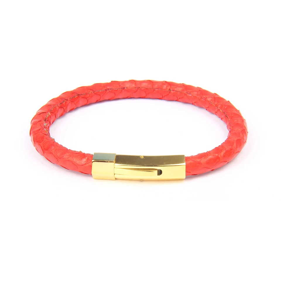 Ailatu Новые Роскошные 6 мм из натуральной кожи питона змеи кожаные браслеты с пряжкой ювелирные изделия из нержавеющей стали - Окраска металла: Red