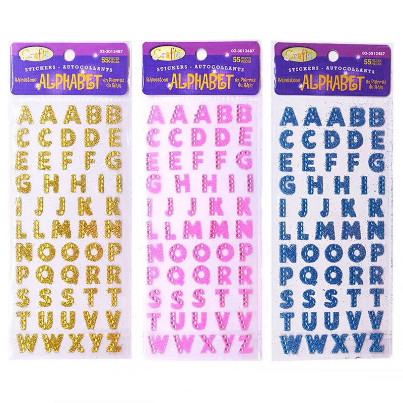 3Pcs/Lot Glitter Crystals Alphabet Letter Stickers DIY Handmade Scrapbooking Sticker Self Adhesive A-Z English Words Sticker 