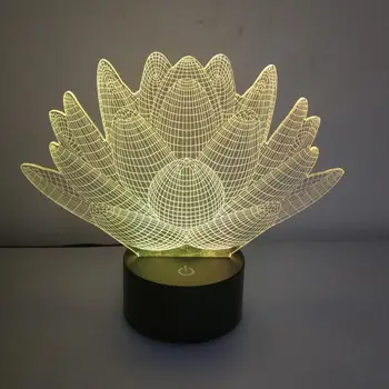 

7 Colors Lotus LED Lava Lamp Rechargeable Acrylic Transparent 3D Visual Illusion Touch Remote Transparent USB Power Night Lights