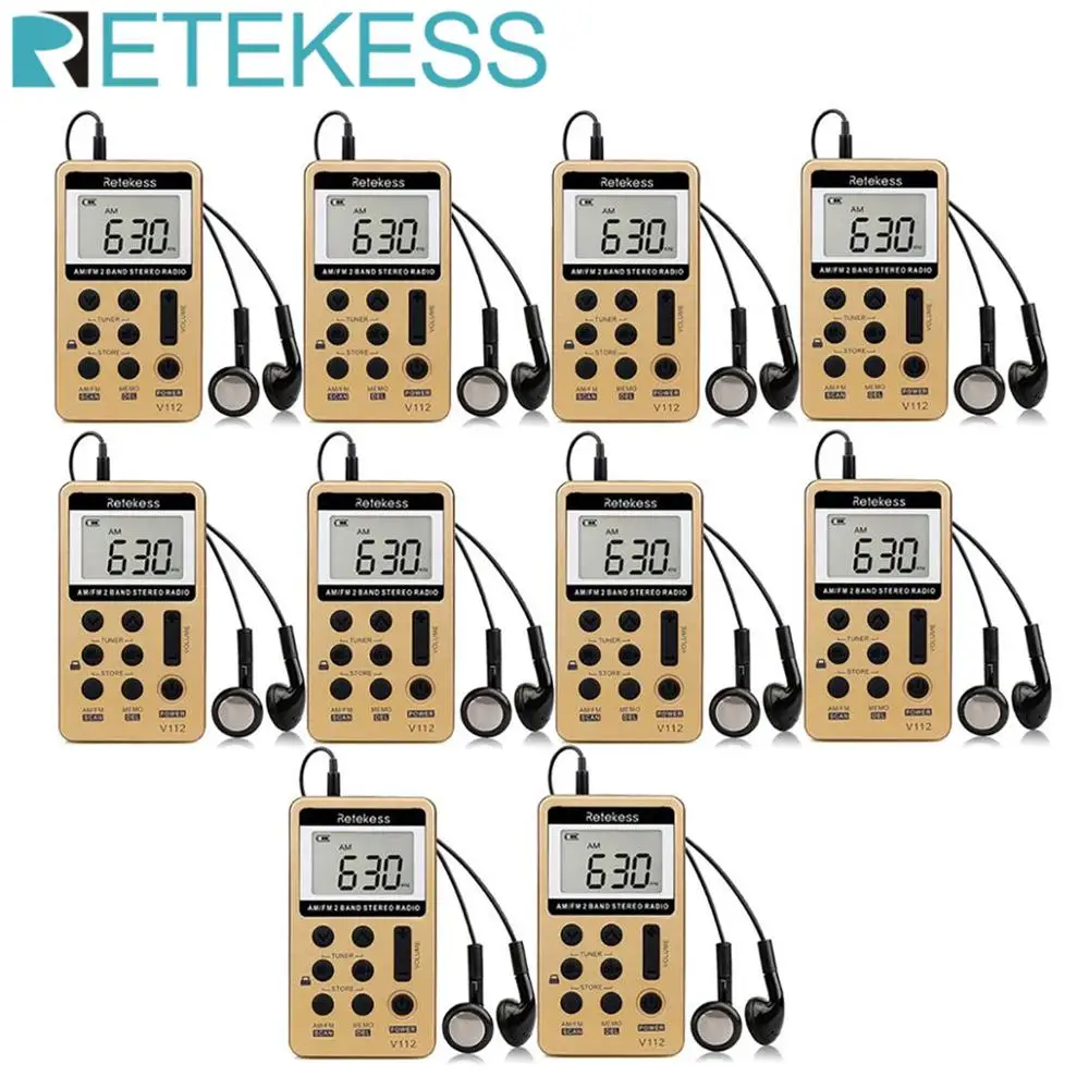 RETEKESS 10 шт. V112 FM AM 2 диапазона радио мини приемник портативный цифровой | Отзывы и видеообзор