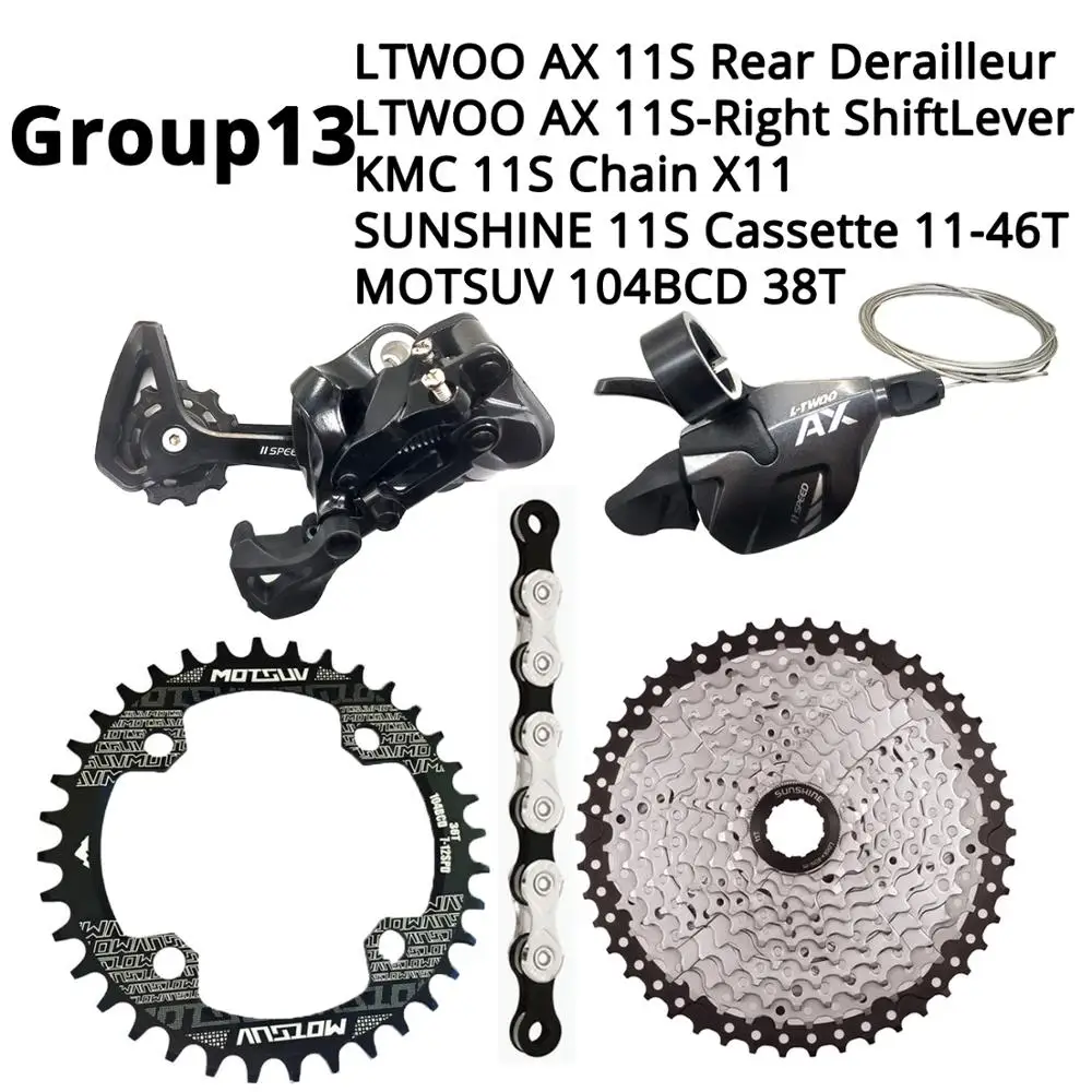 LTWOO AX 1X11S 11 S 11 speed Groupset рычаг переключения передач задний переключатель KMC X11 SUNSHINE Cassette 46T 50T 52T MOTSUV Chainring 32-38T - Цвет: 104BCD-38T 11-46T