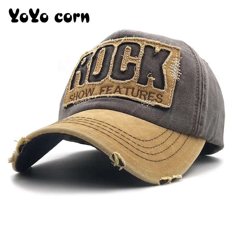 YOYOCORN бейсбольная кепка в европейском стиле унисекс с вымытым краем и надписью «ROCK», бейсболка с вышивкой для мужчин и женщин, уличная солнцезащитная Кепка