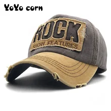 YOYOCORN бейсбольная кепка в европейском стиле унисекс с вымытым краем и надписью «ROCK», бейсболка с вышивкой для мужчин и женщин, уличная солнцезащитная Кепка