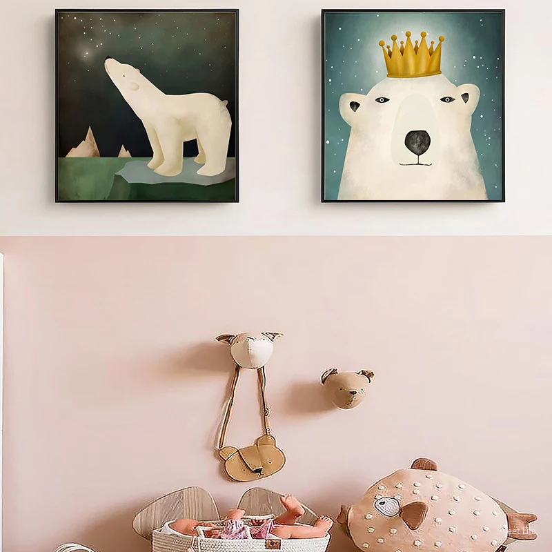 Настенная картина с изображением белого медведя Постер и печать в скандинавском