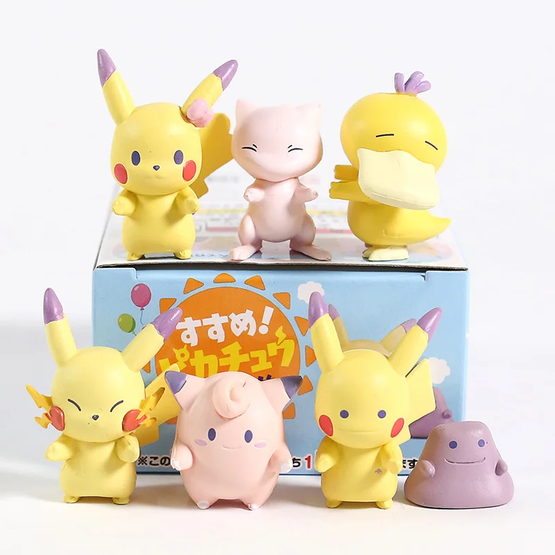 

Anime Cartoon Monster Mew Ditto Psyduck Jigglypuff Mini PVC Figures Collectible Dolls 6pcs/set