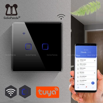 

EU Standard 1 Way Wifi Switch Remote Voice Control Wall Light Controller Smart Home Automation Touch Google Gome Tuya