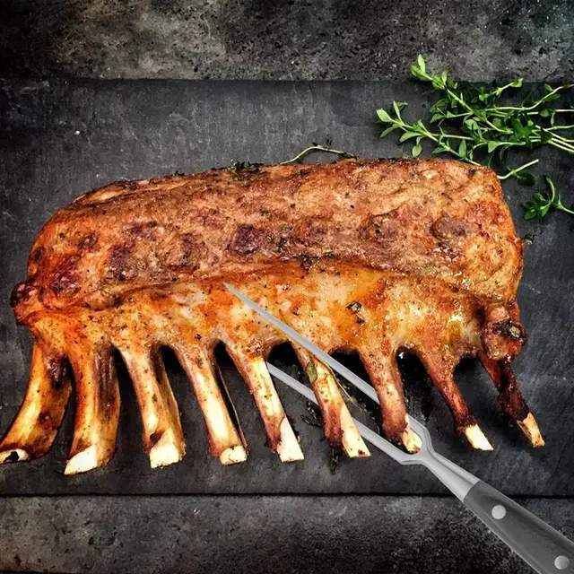 Rozsdamentes Acél Grillező Sült Pálca 2-Prong Hús Grillezés Villa Bbq Szerszámok Fa Fogantyúval Kemping Piknikhez - Image 4