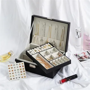 

Double-layer Jewelry Storage Box Beautiful Ring Earrings Organizer Ear Studs Jewelry Display Stand Holder Rack Showcase Plate