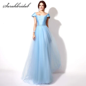 

Elegant 2020 New Sky Blue A-line Evening Dresses Cap Sleeves Cheap Lace Up Back Formal Party Gowns Vestido De Festa Longo SD185