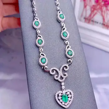 

SHILOVEM 925 sterling silver real Natural Emerald Pendants classic fine Jewelry women wedding wholesale new dz0304040611agml