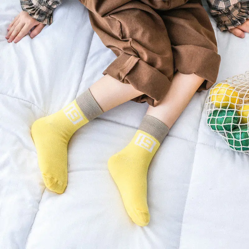 

5 Pairs/Lot Children Cotton Socks Autumn Winter Kids Boys Girls Soft Warm Mid Socks Smiling Face Stripe Sports Socks
