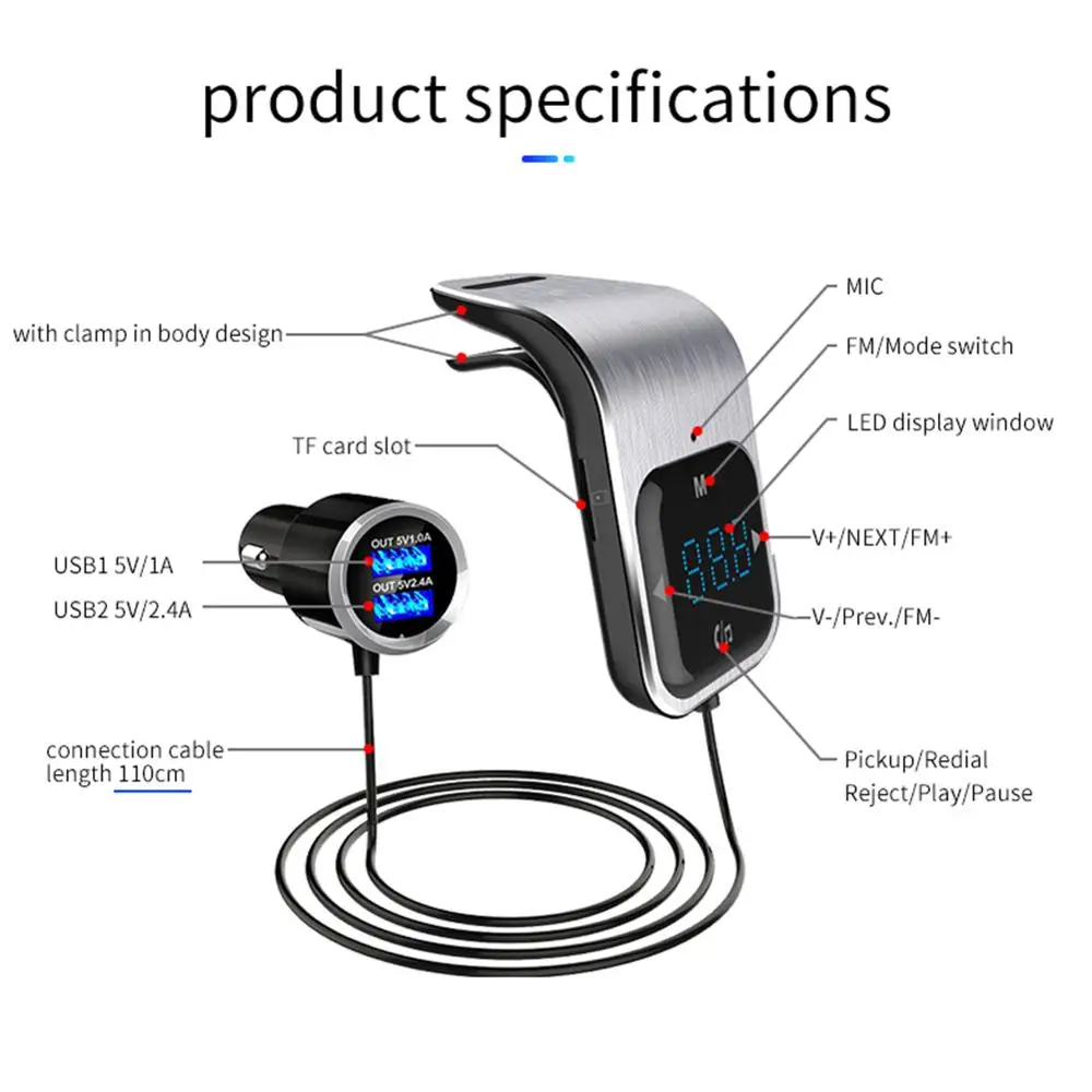 Модный fm-передатчик Bluetooth Автомобильный MP3-плеер беспроводной радио AUX MP3-плеер модулятор с громкой связи с двумя портами usb