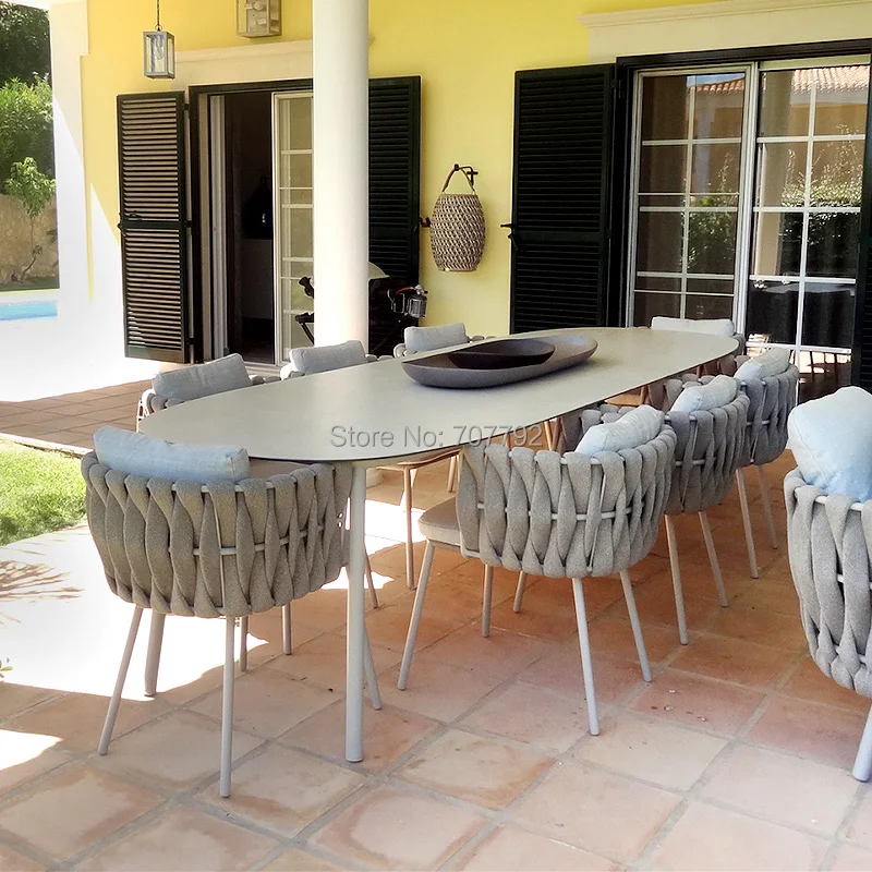 

Patio garden woven rope dining table furniture outdoor
