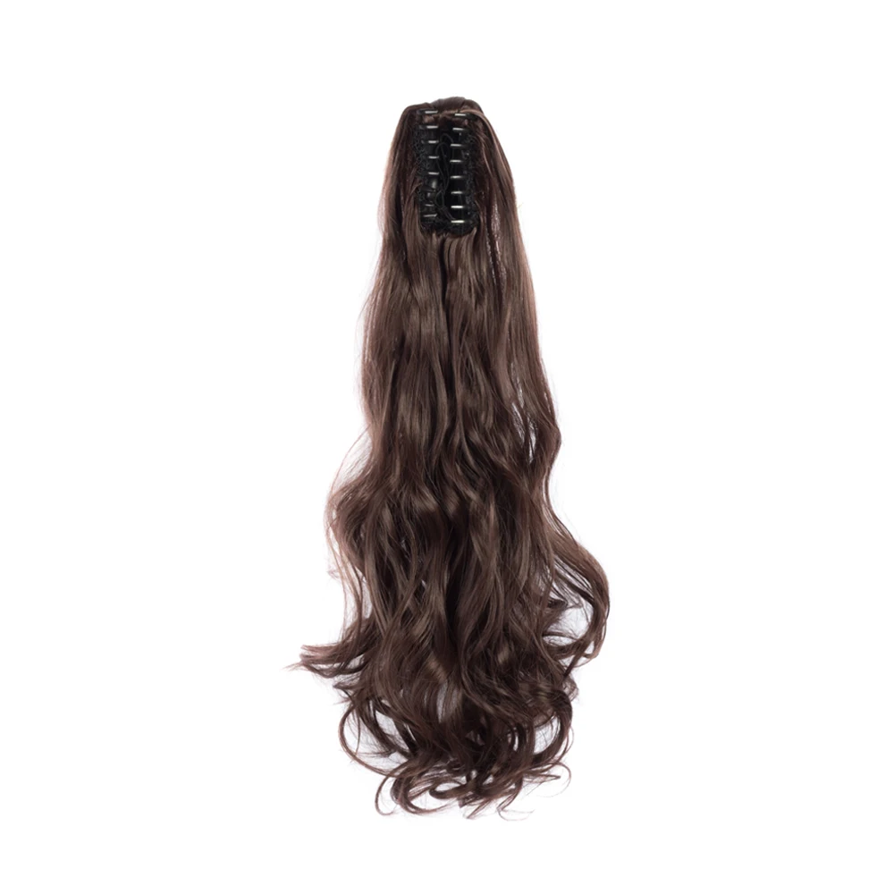 

ValentWigs 22 Inches Wavy Style Claw On Ponytail Clip in Synthetic Hair Extensions Pony Tail Hairpiece Black Brown hairstyles