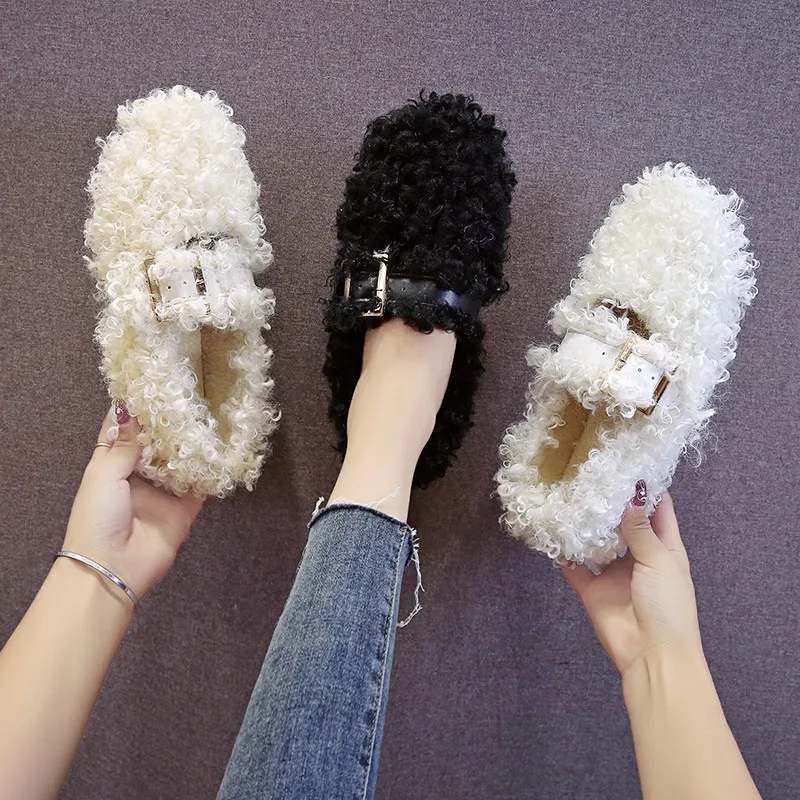

Popular WOMEN'S Shoes 2019 Autumn & Winter New Style Korean-style Flat Network Red on Moccosins Warm Casual Fluffy Shoes
