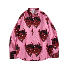 Хип хоп рубашки в уличном стиле для мужчин дьявол полный печати с длинным рукавом Летние цветочные раппер harajuku Свободные Гавайские корейские рубашки camisa