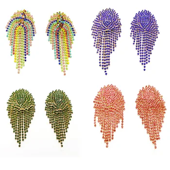 

Boho Colorful Rainbow Crystal Tassel Earring For Women Bijoux Long Rhinestone Dangle Earring Brincos Bridal Statement Jewelry