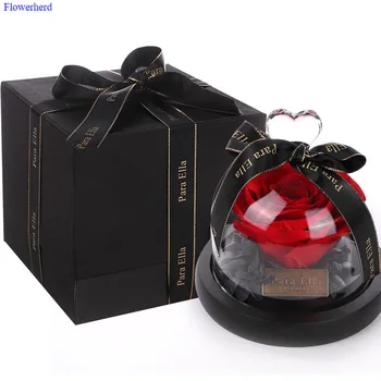 

Everlasting Flower with Glass Cover Gift Box Fresh Roses Valentine's Day Christmas Gift Eternal Flower Wedding Decorations