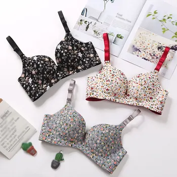 

2020 New Floral Print Bra Wireless Push Up Bra Intimate Comfortable Thin Seamless Lingerie Korea Style One-Piece Underwear