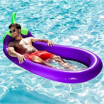 

220*105*20cm Inflatable Giant Eggplant Pool Float Mattress Sunbath Bed Swimming Water Bed Beach Mat Water Party Toys