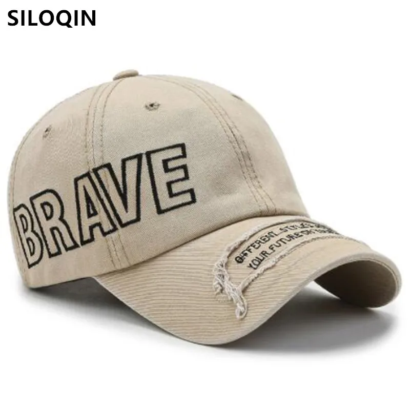 

SILOQIN Adjustable Size Men Women Washed Cotton Baseball Caps Snapback Cap 2022 New Spring Letter Embroidery Tongue Sports Hat