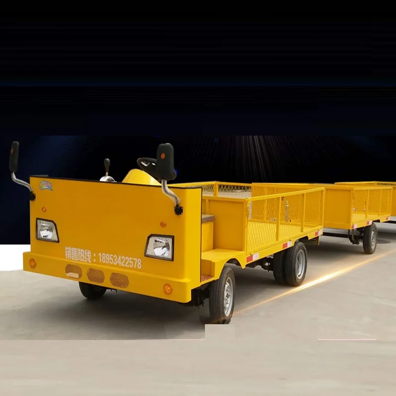 3pcs Pack, Max.30MPH Electric Tow Tractor / Max.Load 2000kg Flatbed Trailer, Bed Length 3.5m / Lead-Acid Battery Range 80km