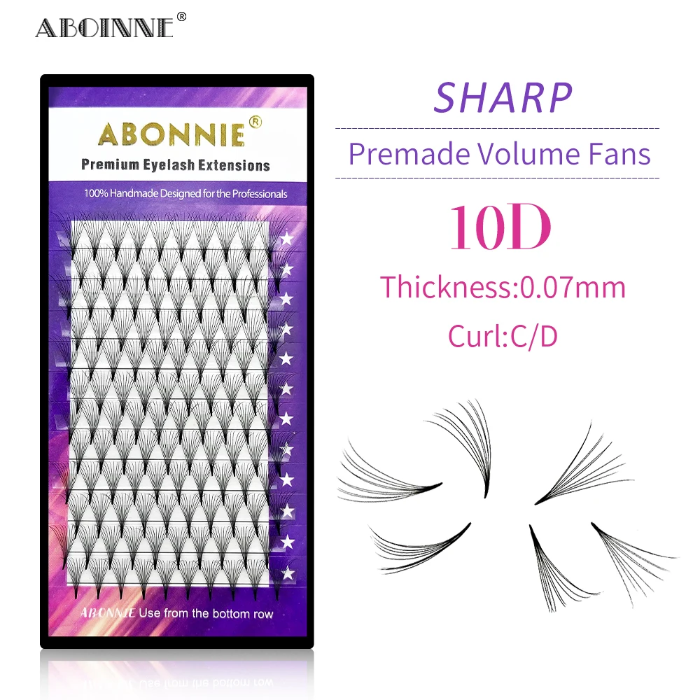 

Abonnie 10D Sharper Premade Volume Fans 0.07mm C D Curl Russion Sharpe Makeup Premade Eyelashes