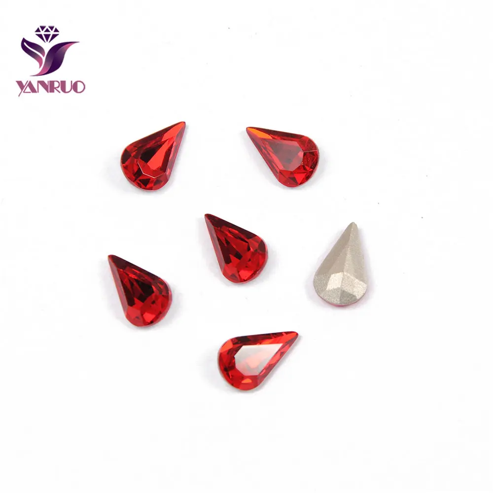 

YANRUO 4300 Pear Drop Light Siam Rhinestones for Crafts Ornaments Base Sew on Clothes All for Needlework Fancy Stones