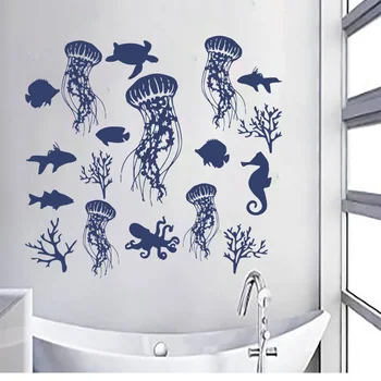 

Bathroom Jellyfish Wall Decals UnderSea Life Nautical Home Decor Beauty Room Decals Vinyl Art Design Poster XL103