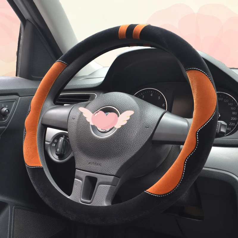 Теплые зимние 38 см чехол рулевого колеса автомобиля круглый для женщин розовый девушка авто аксессуары плюшевые - Название цвета: brown